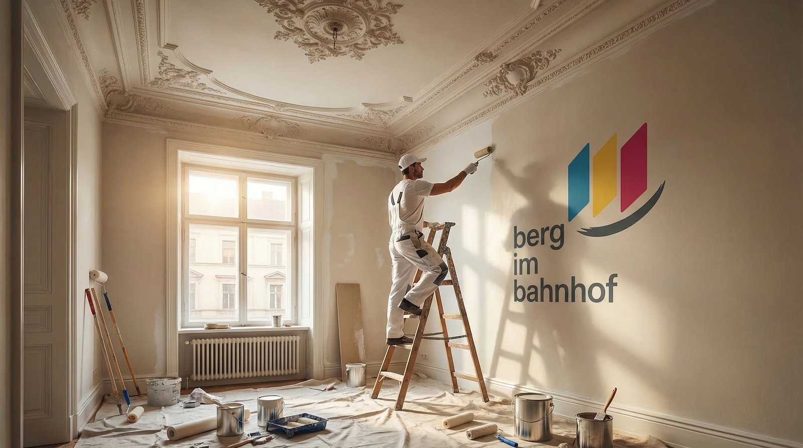 Malermeister bei der Arbeit in einem eleganten Altbau — Berg im Bahnhof Kastellaun
